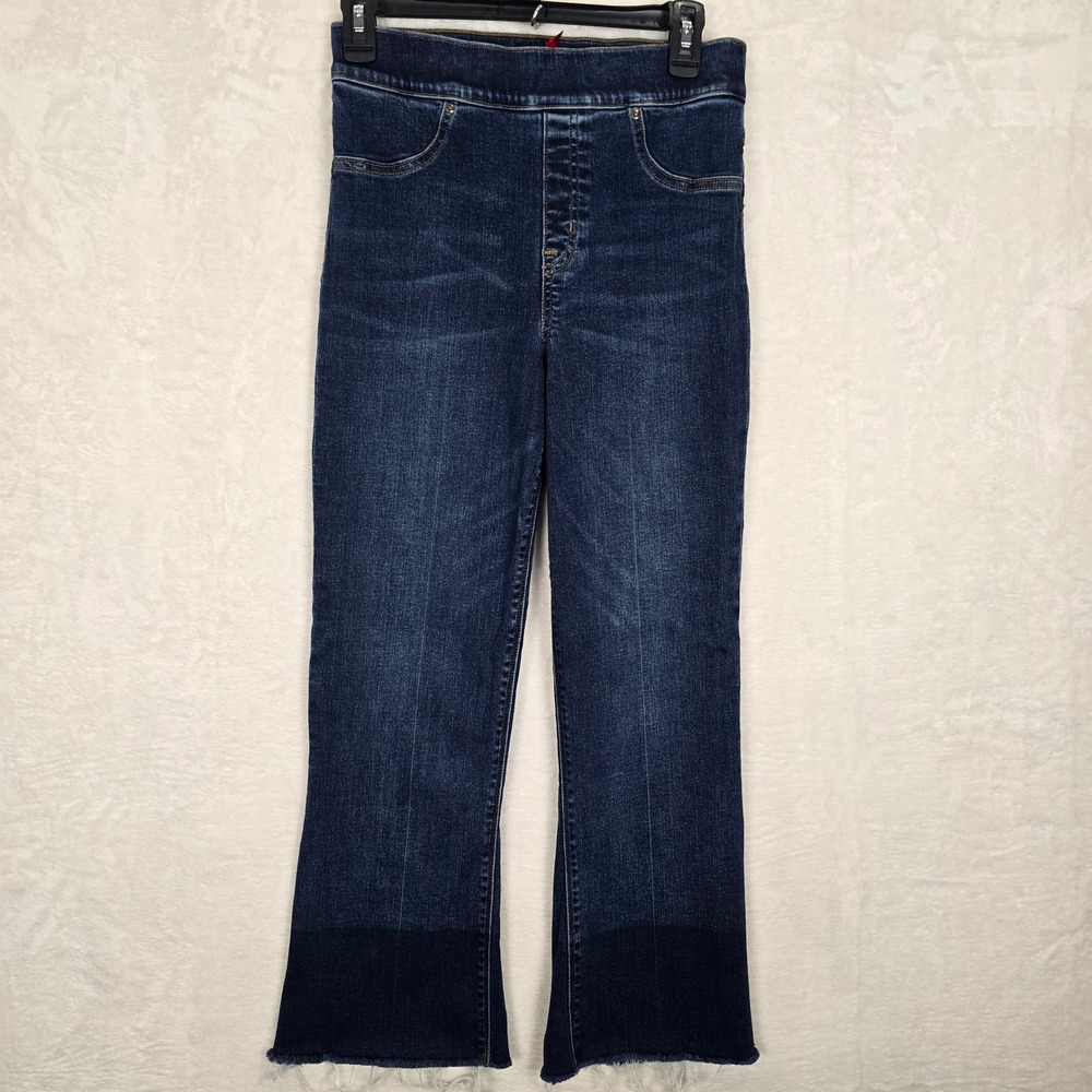 Spanx Cropped Flare Dark Wash Denim Pull On Jeans 20231R Womens Size Medium
